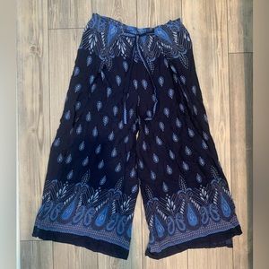 Elegant Blue Paisley Wide Leg Pants